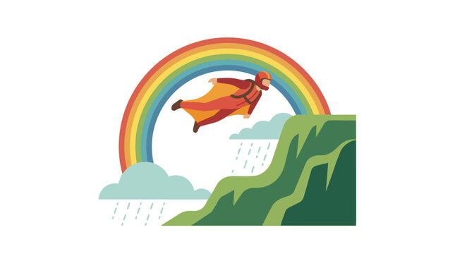 A skydiver wearing a wingsuit flying over a mountain peak.