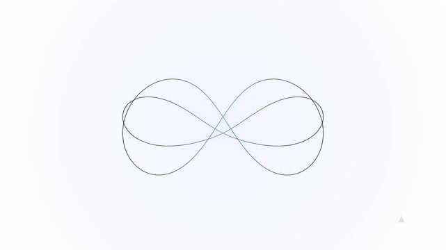 Minimalist black and blue infinity symbol consisting of thin interlocking curves on a clean white background, depicting mathematical lemniscate concept for science and technology.