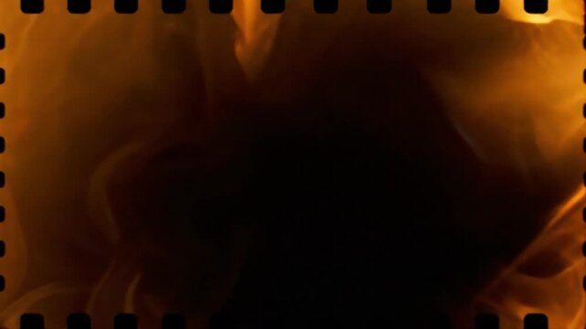 Abstract film strip overlay with golden light leak effect