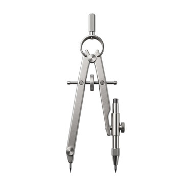 Metallic drafting compass tool for precision technical drawing on transparent background