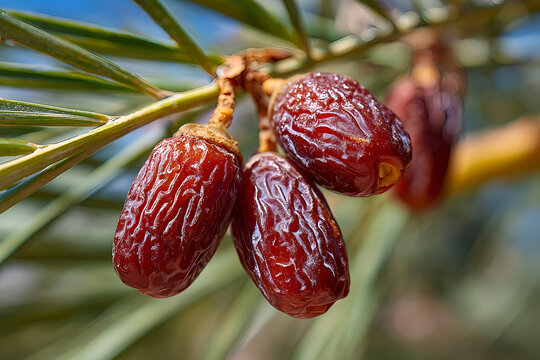 Date palm trees in Algeria, Plantation of date palms for healthy food production is rapidly developing agriculture in desert areas of deserts of North Africa (Algeria, Libya, Tunisia, Morocco). fruits