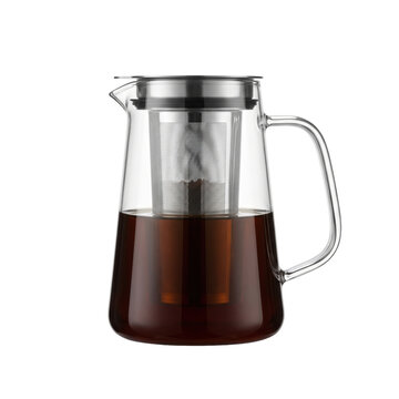 Glass tea infuser pot with metal filter with teapot integrated stainless on transparent background