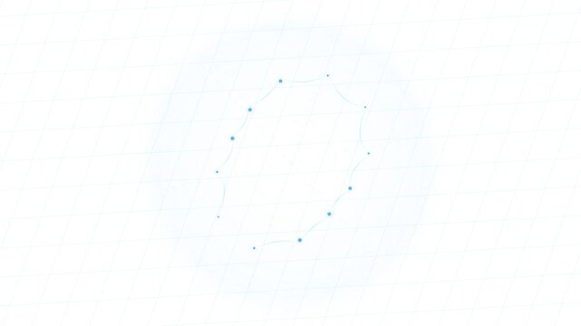 Abstract technology background featuring a blue circular network of nodes and connected curved lines on a white isometric grid pattern, representing digital data or a technical interface.