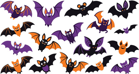 Obraz premium Set of cute hand drawn flying bats for happy halloween day celebration isolated on white background digital illustration