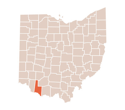 Brown County Highlighted on Ohio State Map in Orange Color