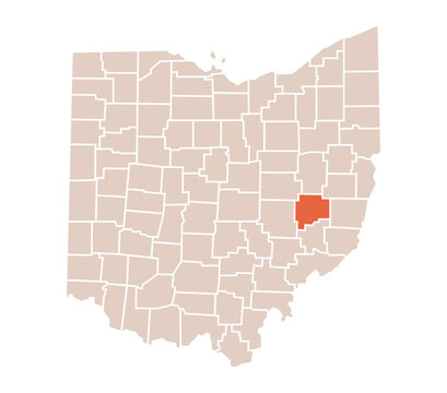 Guernsey County Highlighted on Ohio State Map in Orange Color