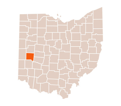 Miami County Highlighted on Ohio State Map in Orange Color