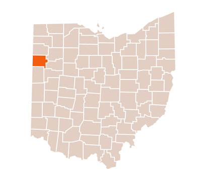 Van Wert County Highlighted on Ohio State Map in Orange Color