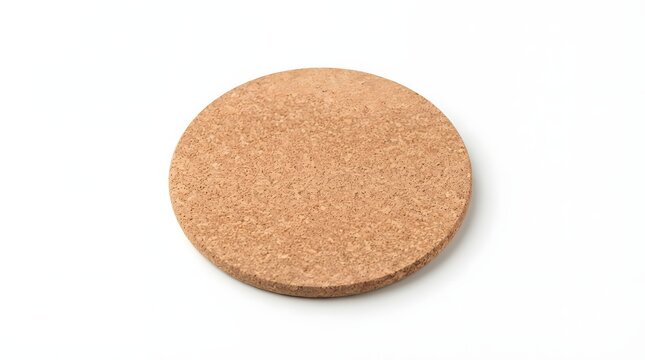 A single round natural cork coaster isolated on a plain white background for home decor