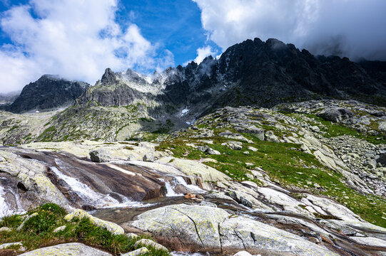 Mountain lake in the Valley of Five Spis Lakes in the High Tatras, Slovakia