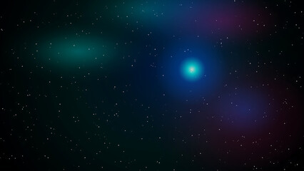 Colorful cosmic nebula with glowing stars in space © Mizanby