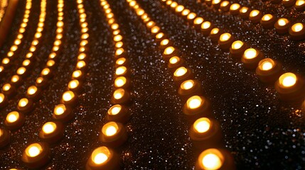 Fototapeta premium Rows of glowing orbs in a shimmering, dark background