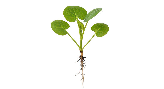 Healthy soybean plant with roots and green leaves