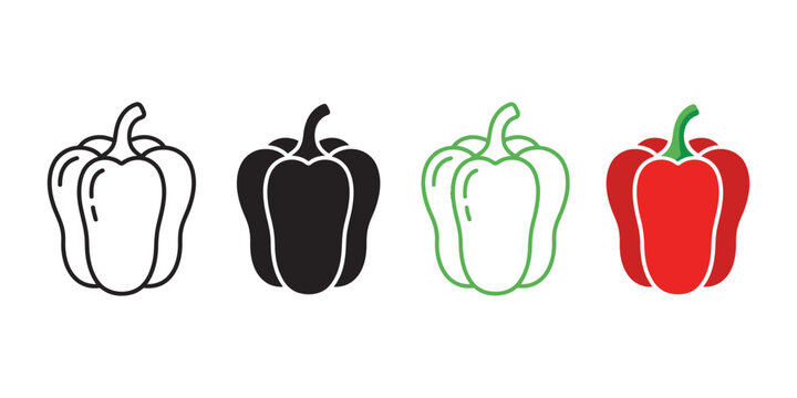 A versatile bell pepper icon set featuring outline solid linear and colorful flat vector designs for food graphics