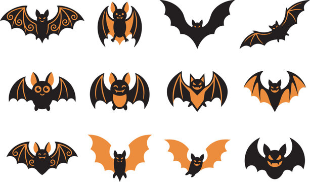 Set of spooky flying bats in a creative halloween vector illustration for seasonal party decorations and graphic design projects