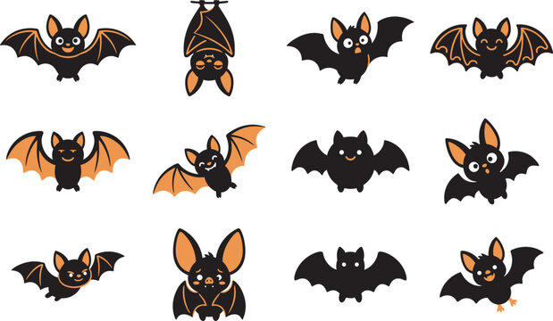 A collection of cute cartoon bats in a halloween vector illustration set for festive holiday design projects