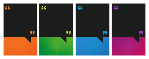 Fototapeta premium Modern quote bubble templates with colorful speech frames, set of 4 minimalist text boxes for social media, vibrant testimonial layout vector