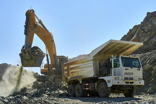 Excavation activities at open-pit copper mining site