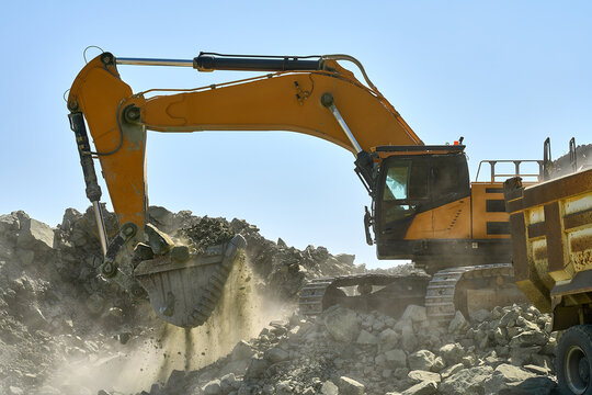Excavator in an open-pit copper mine