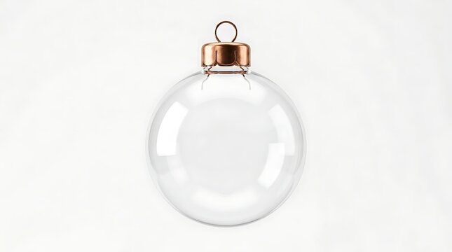 Clear glass christmas ornament ball with copper cap isolated on white background