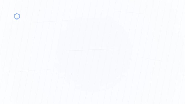 Abstract minimalist high-key background featuring thin diagonal parallel lines, faint horizontal accents, and a single blue outlined hexagon shape in the upper left corner on white.