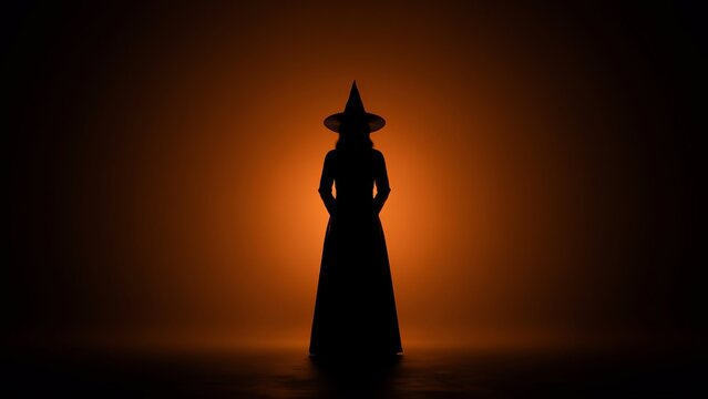 Silhouette of a person standing against a warm orange sunset sky