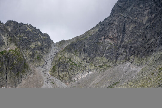 Hiking trail to Sedielko mountain pass in High Tatras, Slovakia
