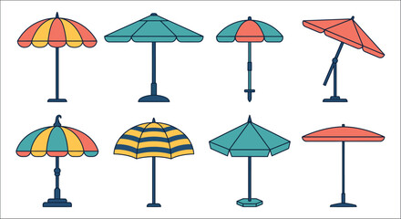Colorful beach umbrellas vector illustration with striped and solid canopies on white background umbrella parasol © vector desgins 