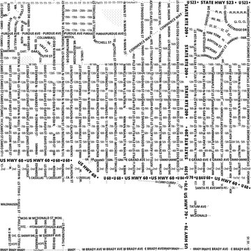 Typographic Map of the City Clovis (New Mexico, USA) showing the city center only with street names