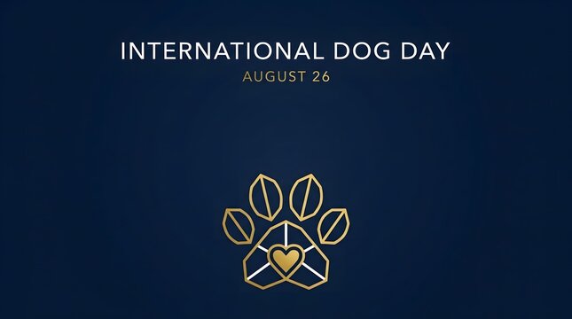 International dog day greeting card design with a stylized neon paw print on a dark background