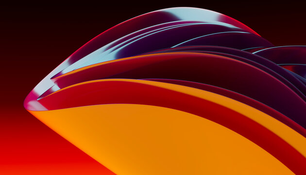 Abstract layered curved glass shapes in red and orange