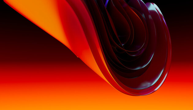 Abstract red orange glass swirl with glossy curved layers