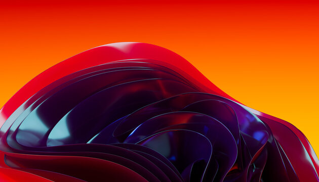 Abstract glossy wave layers on bright orange gradient