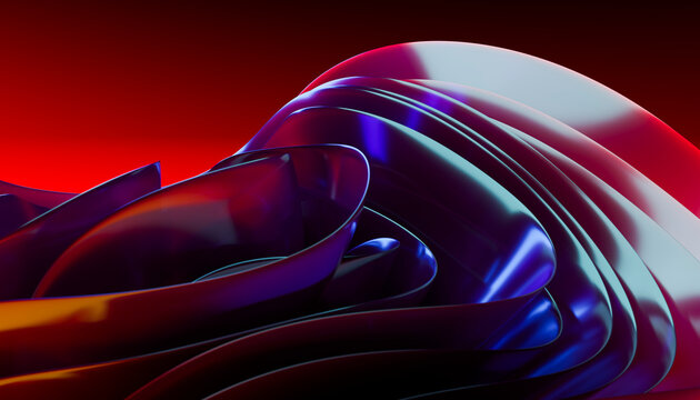Abstract glossy ribbon swirl in red and purple light