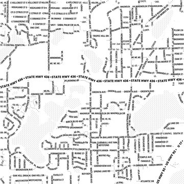 Typographic Map of the City Altamonte Springs (Florida, USA) showing the city center only with street names