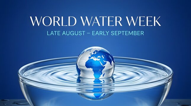 World water week conceptual background featuring a globe floating in a glass bowl of clear water