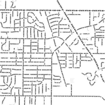 Typographic Map of the City Northbrook (Illinois, USA) showing the city center only with street names