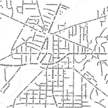 Typographic Map of the City Kent (Ohio, USA) showing the city center only with street names