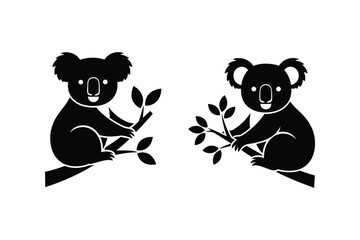 Fototapeta premium Koala silhouette vector icon set on white background