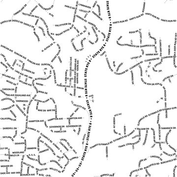 Typographic Map of the City Allison Park (Pennsylvania, USA) showing the city center only with street names