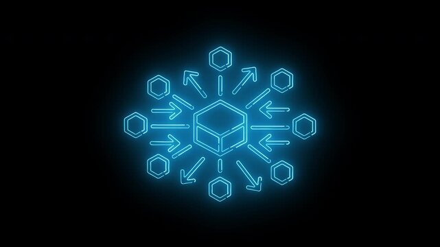 Decentralized Blockchain Network and Distributed Data System Neon Icon