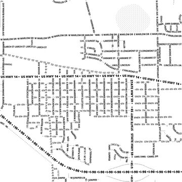 Typographic Map of the City Gillette (Wyoming, USA) showing the city center only with street names