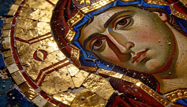 Gold Mosaic Tesserae Close-Up with Shimmer