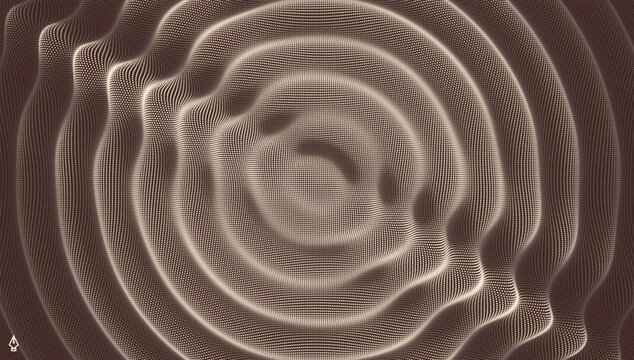 Abstract wavy background. Ripple effect. Grid surface. Wrinkled surface texture. Sound visualization. 3D illustration for brochure, poster, cover, card, presentation, flyer or banner.