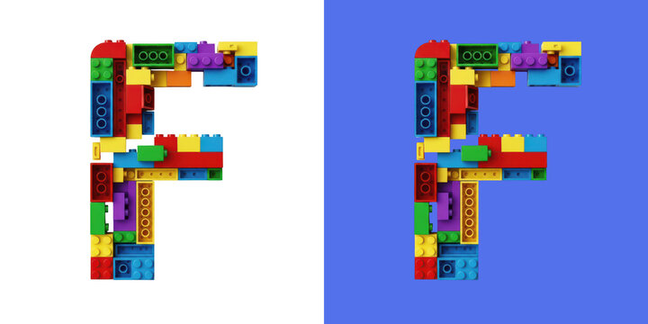 Colorful pixel art letters f and f isolated on white background