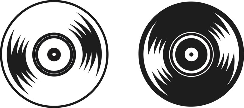 Black and white vinyl records silhouette vector illustration.