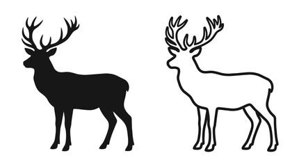 Naklejka premium Deer Silhouette And Outline Black And White Graphic