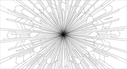 Naklejka premium Abstract geometric background with radiating black lines creating a 3D perspective tunnel effect
