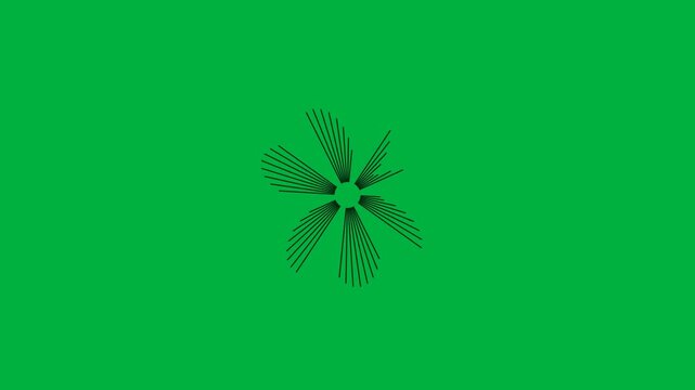 Abstract circular motion graphic of expanding and contracting lines on green screen.