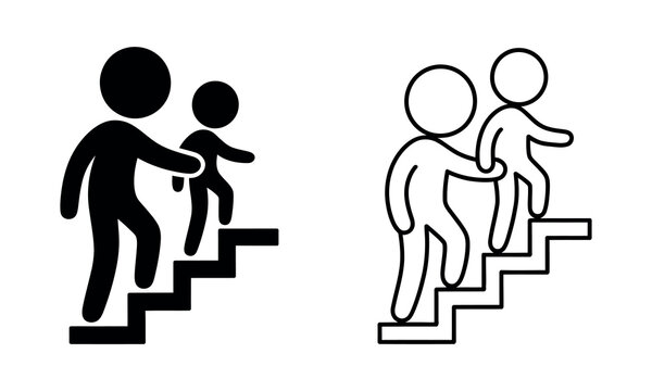 Adult helping child climb stairs illustration